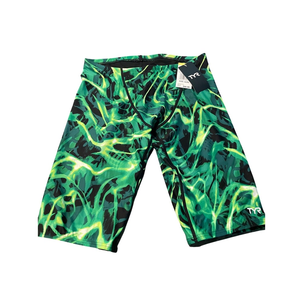 TYR Mens Durafast Lite Electro Jammer Swimsuit Green Black Size‎ 32 M NEW